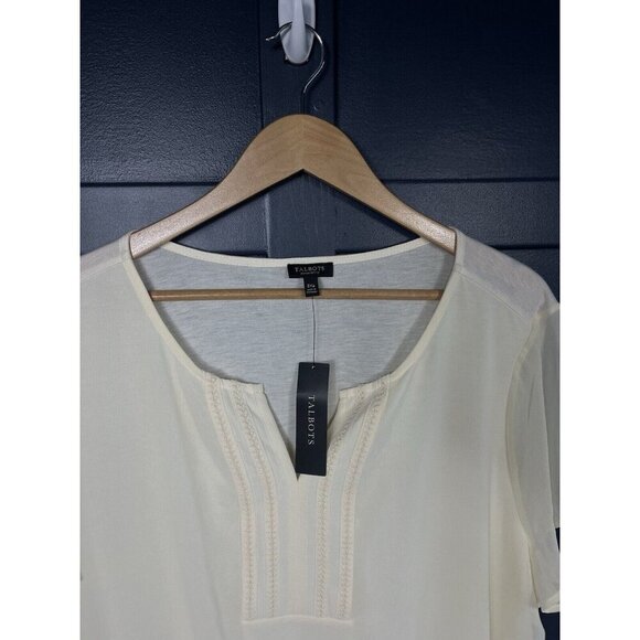 Talbots Shirt Womens 3X Petite Ivory Cream Blouse Lightweight Short Sleeve - Picture 2 of 11